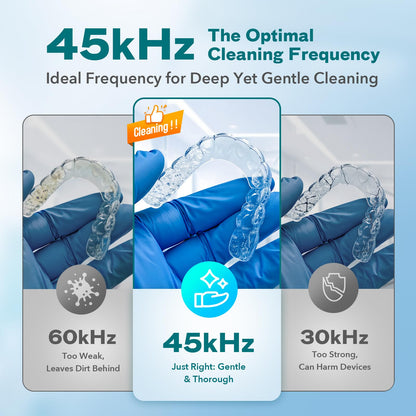 Dental Ultrasonic Retainer Cleaner — 45kHz, 200ml, 4 Modes
