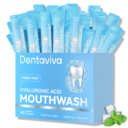 DentaViva Travel Size Mouthwash – 40 Packets with Hyaluronic Acid & Probiotics