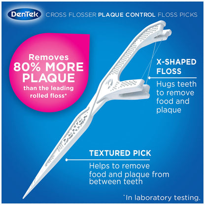 DenTek Cross Flosser Plaque Control Floss Picks – X-Shaped Floss, 75 Count (3 Pack)