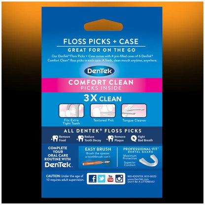DenTek Floss Picks & Travel Case for On-The-Go – 4 Travel Cases with 6 Floss Picks Each (Pack of 1)