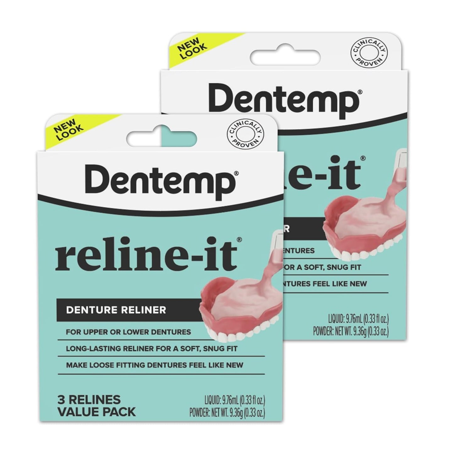 Dentemp Reline-It Denture Reliner Kit – 2 Pack (6 Relines) for Upper & Lower Dentures