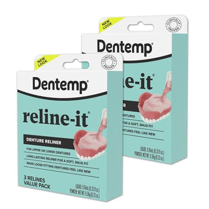 Dentemp Reline-It Denture Reliner Kit – 2 Pack (6 Relines) for Upper & Lower Dentures