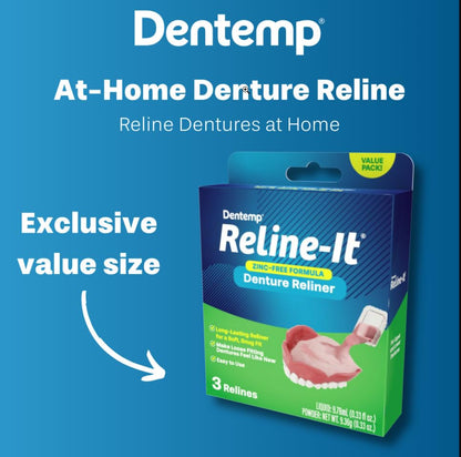 Dentemp Reline-It Denture Reliner Kit – 2 Pack (6 Relines) for Upper & Lower Dentures