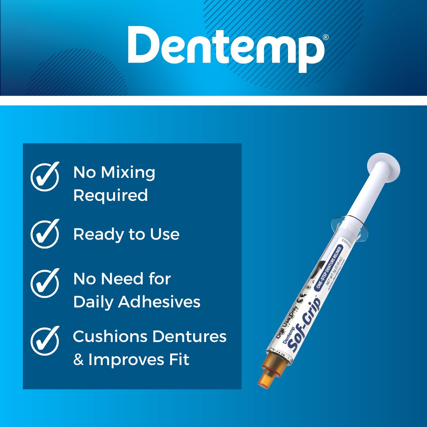 Dentemp Sof-Grip 1-Step Denture Care - 5g (1 Pack) | Instant Comfort
