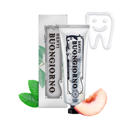 DENTI BUONGIORNO Peach Mint Whitening Toothpaste – Natural Fluoride Korean Formula, Paraben & SLS Free (3.52 fl oz / 100 g)