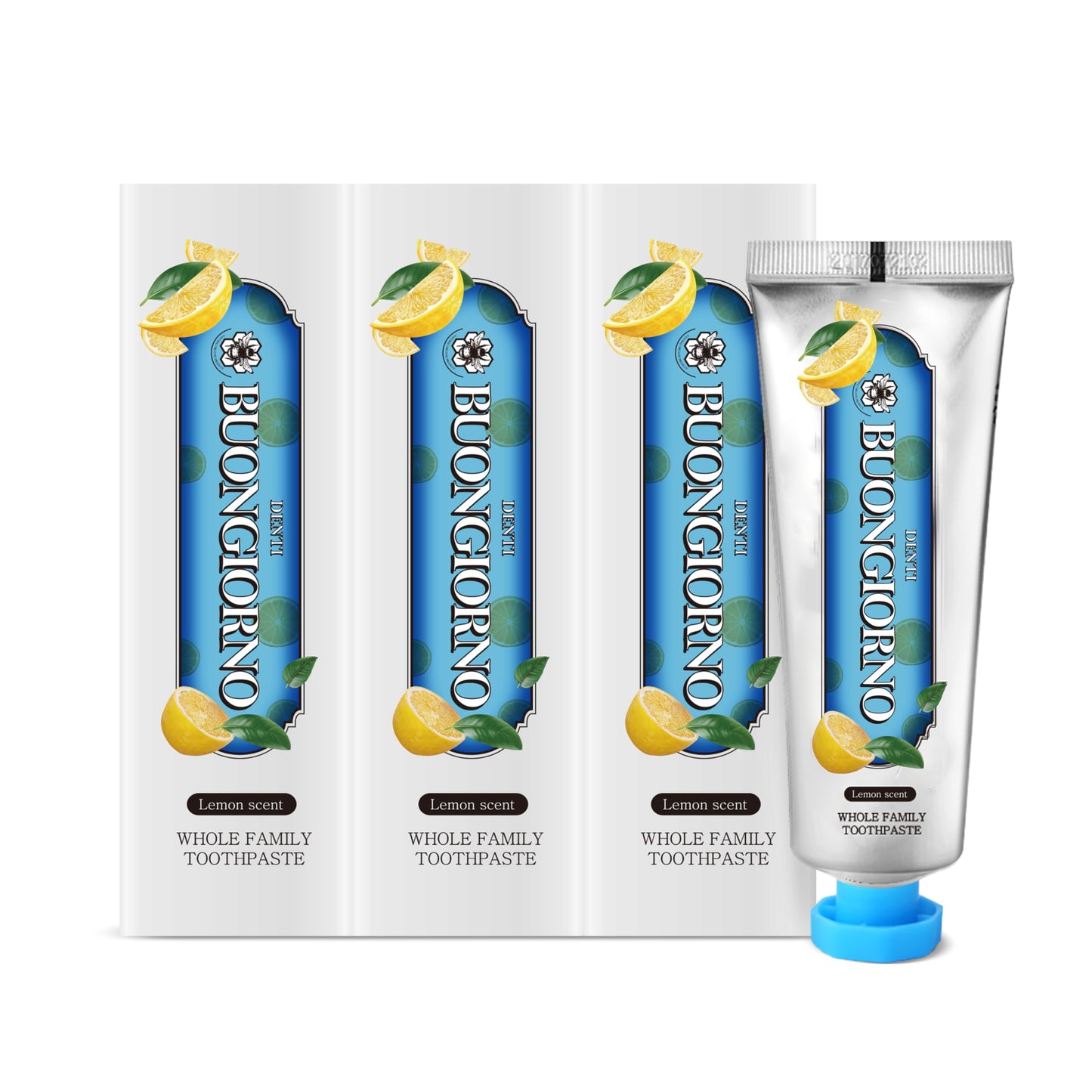 DENTI BUONGIORNO Plaque Care Toothpaste 3 Pack – Lemon Mint, Fluoride & Tartar Control