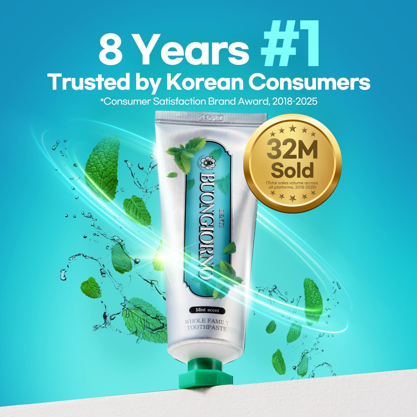DENTI BUONGIORNO Herbal Mint Toothpaste - Natural Fluoride, Fresh Breath, Plaque Removal (3.52 fl oz / 100 g)
