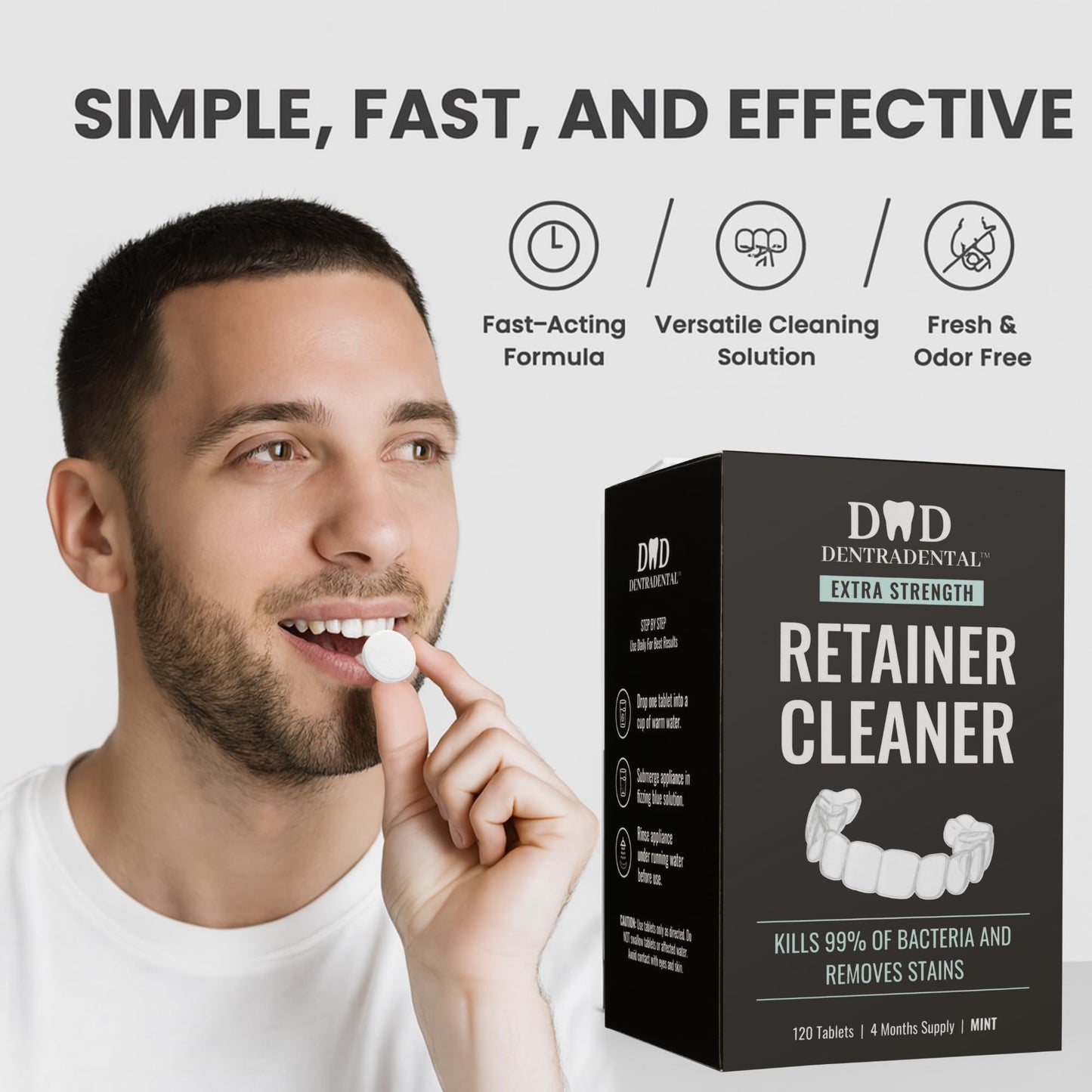 DENTRA DENTAL 96 Count Retainer & Aligner Cleaner Tablets – Mint, 3-Month Supply