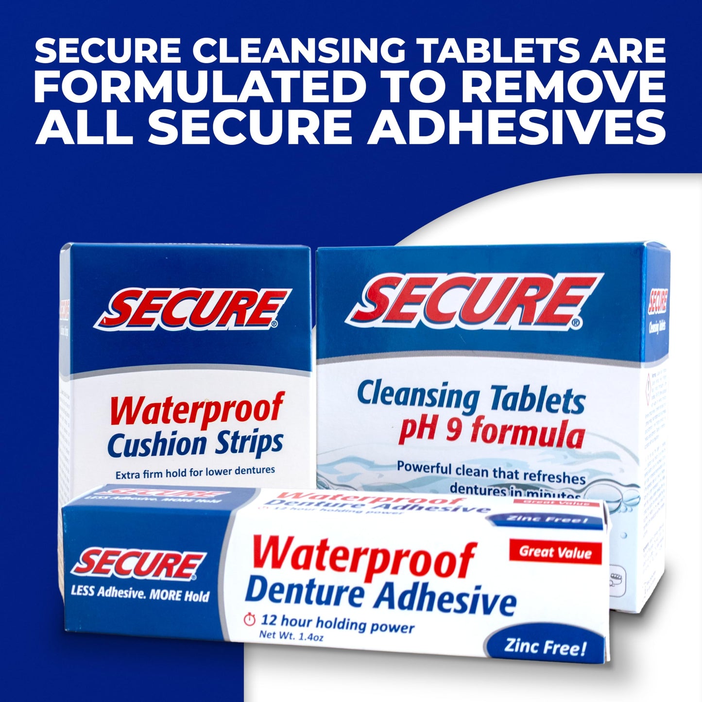 Secure Waterproof Denture Adhesive - Zinc Free - Extra Strong Hold 1.4 oz