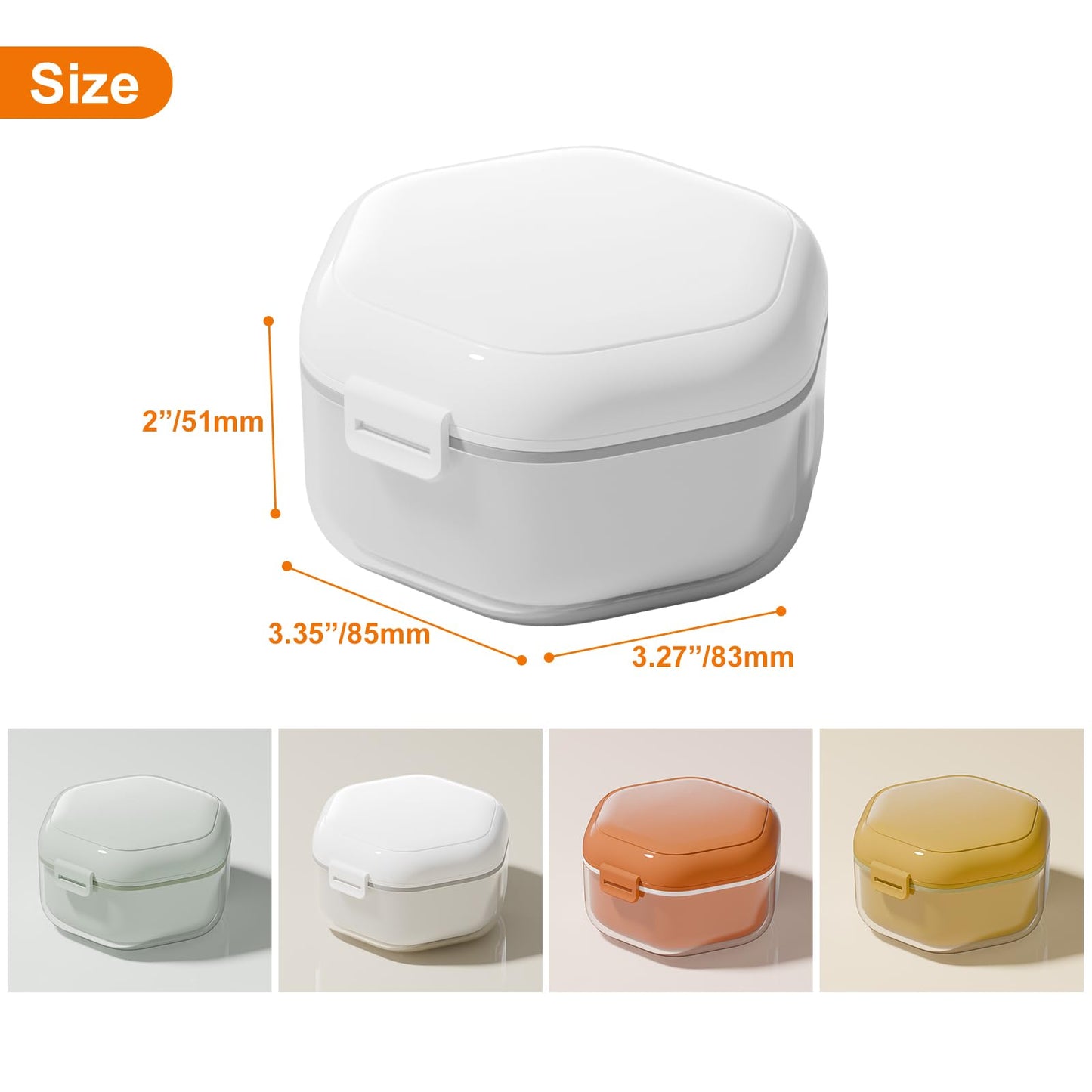Denture Bath Case - Food-Grade Retainer Box, 3-Layer Seal, Travel White