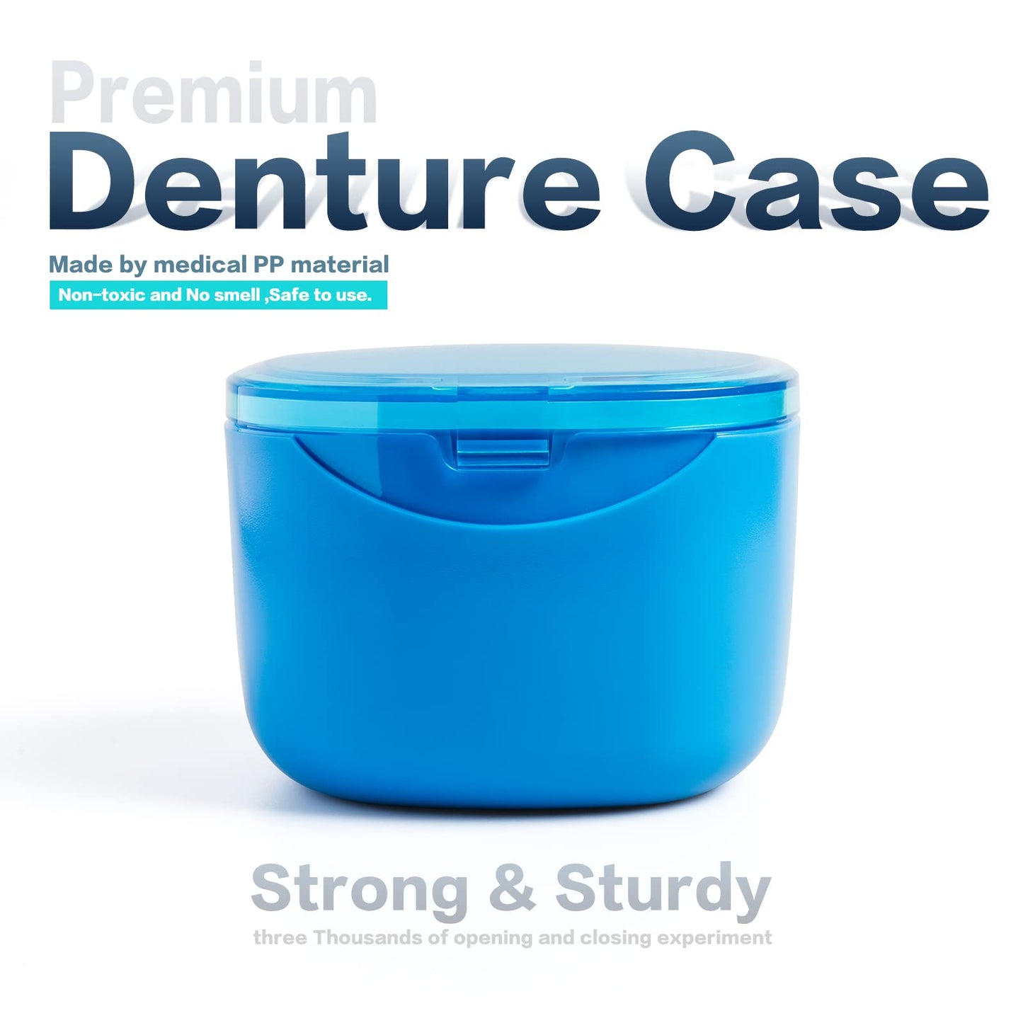 Denture Bath Case - No-Leak Denture Box for Retainers, Mouth Guards & Night Guards (Blue)