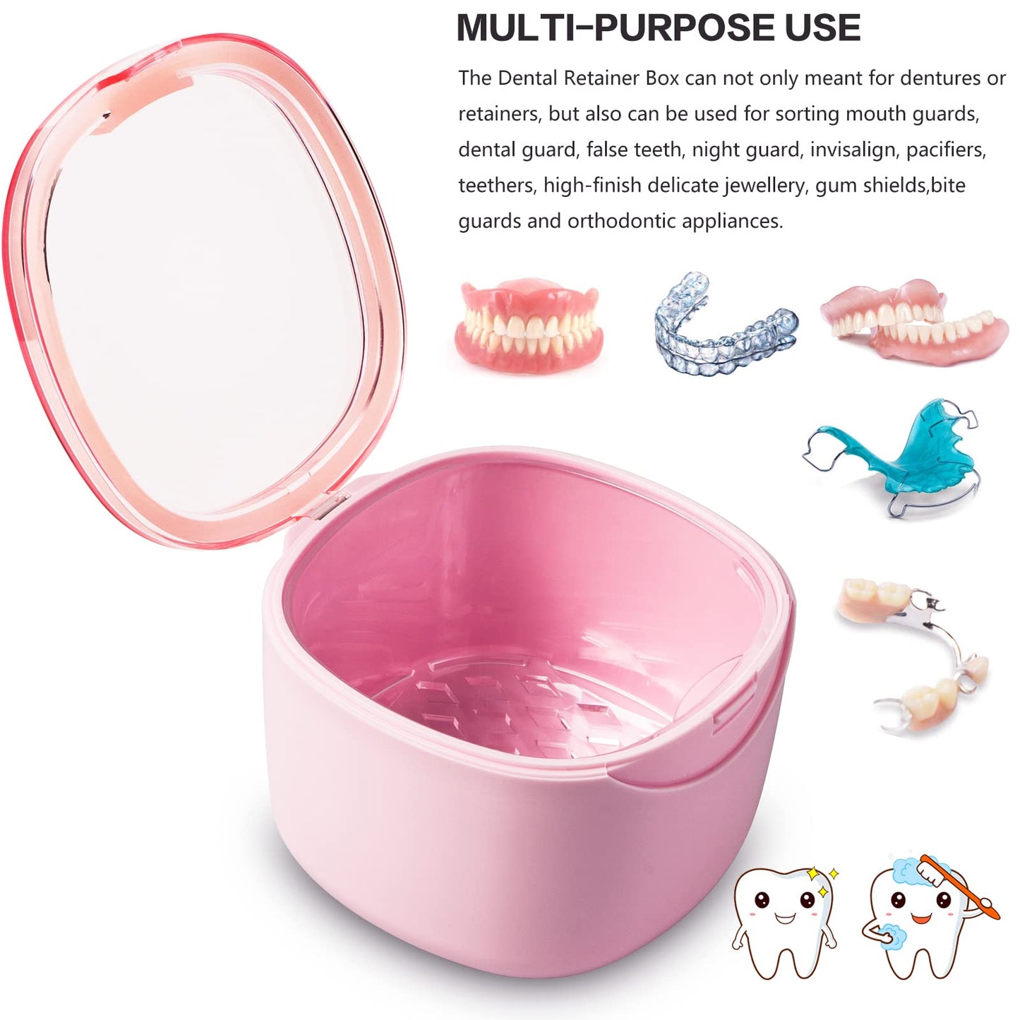 Denture Bath Case – Pink Retainer Cleaning Box | No-Leak Denture Case