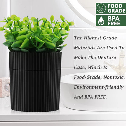 Denture Bath: Artificial Eucalyptus Potted Denture Case with Strainer