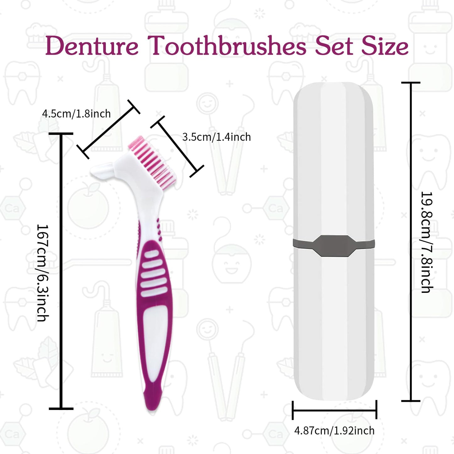Denture Brush 2-Piece Set with White Carrying Case – Comfort Grip