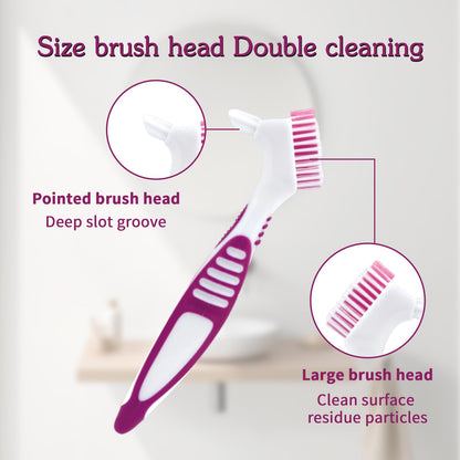 Denture Brush 2-Piece Set with White Carrying Case – Comfort Grip