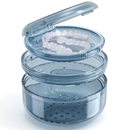 2-in-1 Denture Case & Retainer Cleaning Box | No-Leak Denture Bath Box