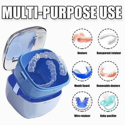 Large Capacity Denture Case with Brush & Mirror – Retainer Cleaning Box