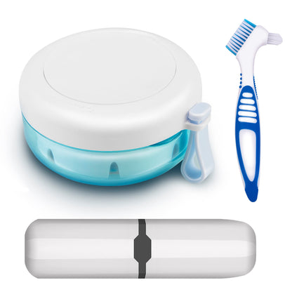 Leak-Proof Denture Case with Brush – Travel Retainer Box Set with Mirror