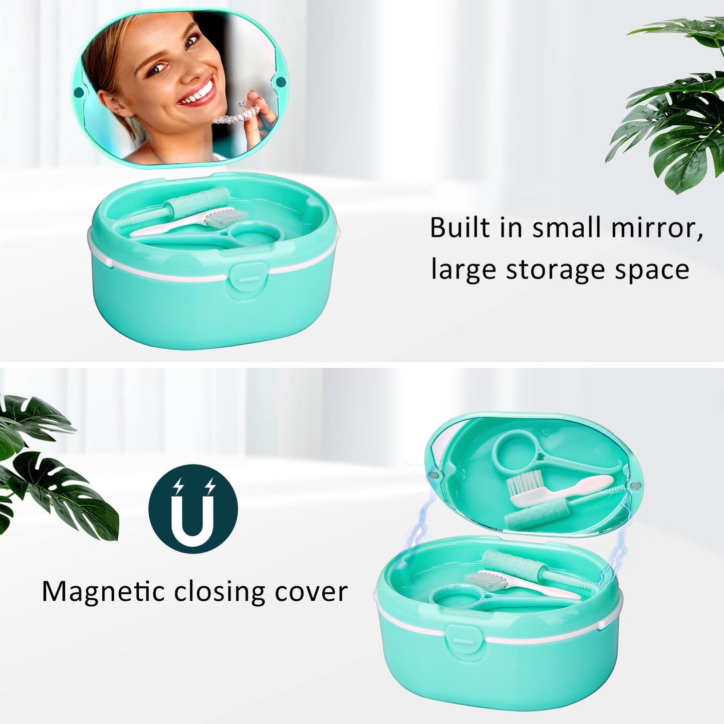 Denture Case Green | Portable Wet & Dry Cup with Lid