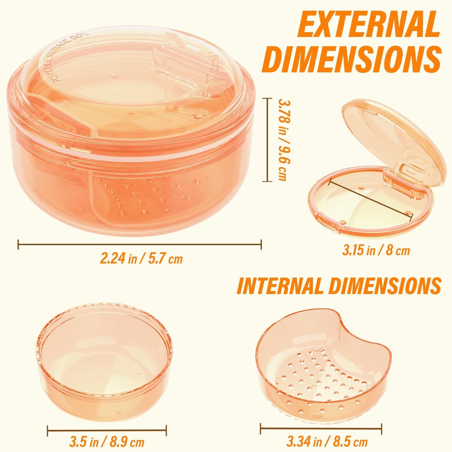 2-Pack Denture Case – 2-in-1 Retainer Case with Strainer Basket (No-Leak, Travel)