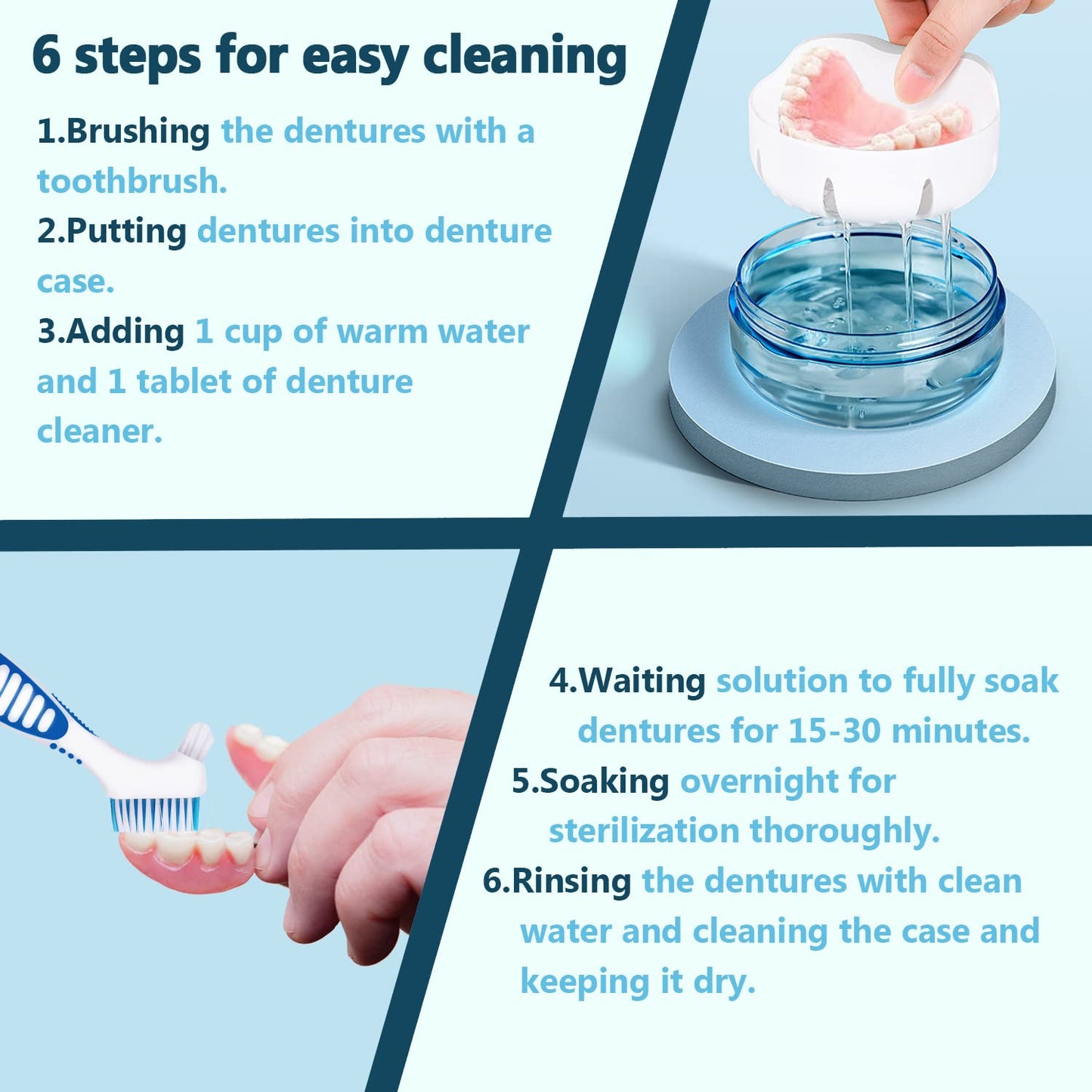 Leak-Proof Denture Case with Brush – Travel Retainer Box Set with Mirror
