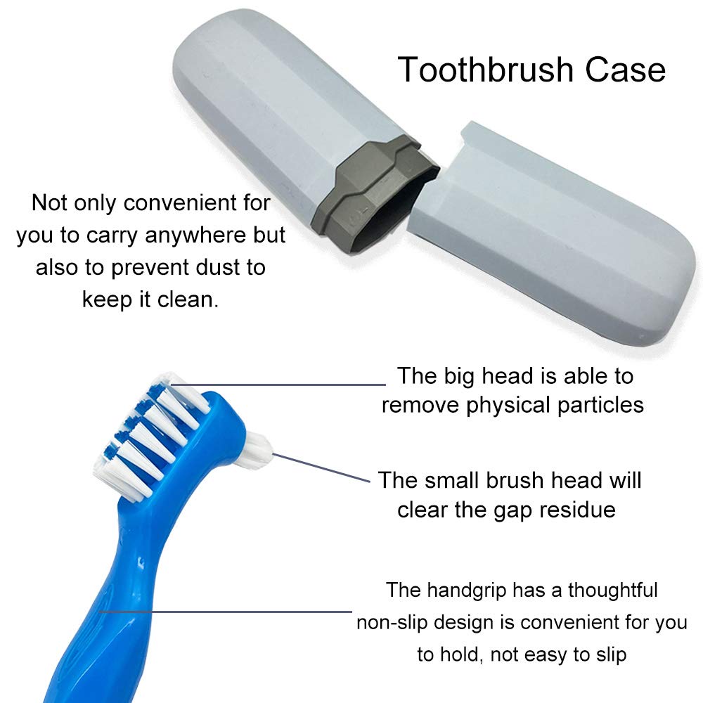 Denture Case Kit - 2 Bath Cups, 2 Brushes & 2 Portable Toothbrush Boxes, Retainer Bath With Lid, Cleaning Boxes, Travel Toothbrush Kit