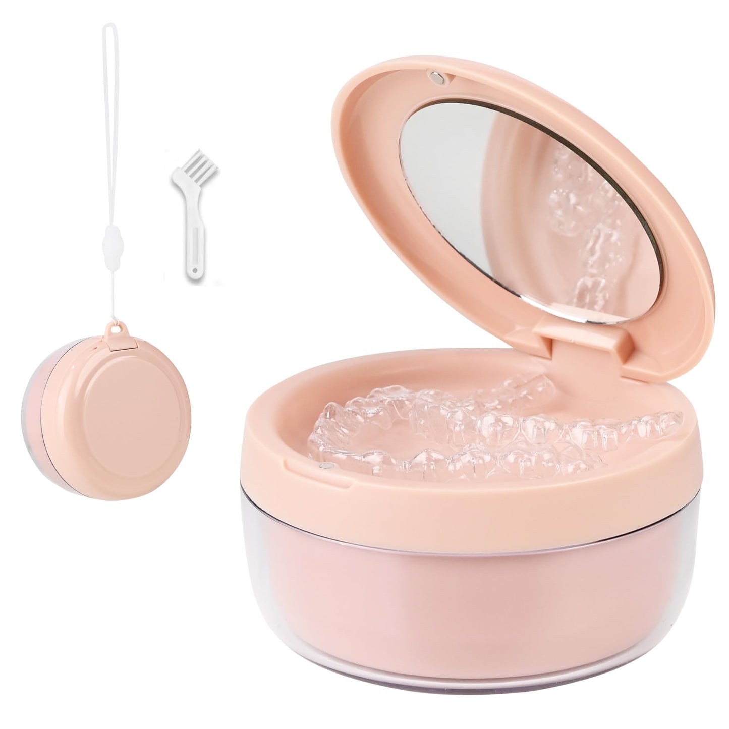 Denture Case – Leak-Proof Denture Bath Cup, Storage & Cleaning Container (Pink)