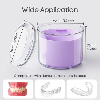Denture Case with Brush - Bath Cup for Dentures & Retainers (Purple)