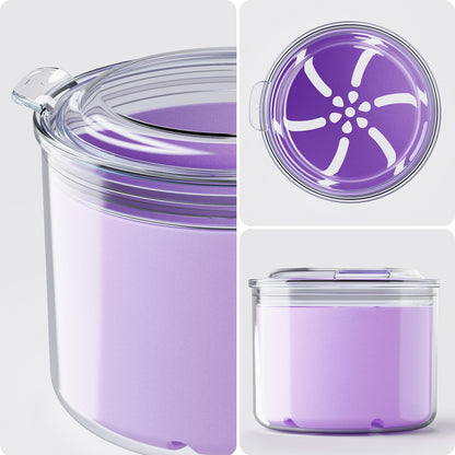 Denture Case with Brush - Bath Cup for Dentures & Retainers (Purple)