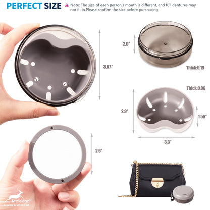 Denture Case - Leak-Proof Travel Denture Box with Mirror and Strainer (Pink)