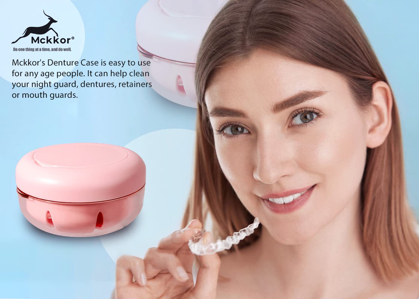 Denture Case - Leak-Proof Travel Denture Box with Mirror and Strainer (Pink)