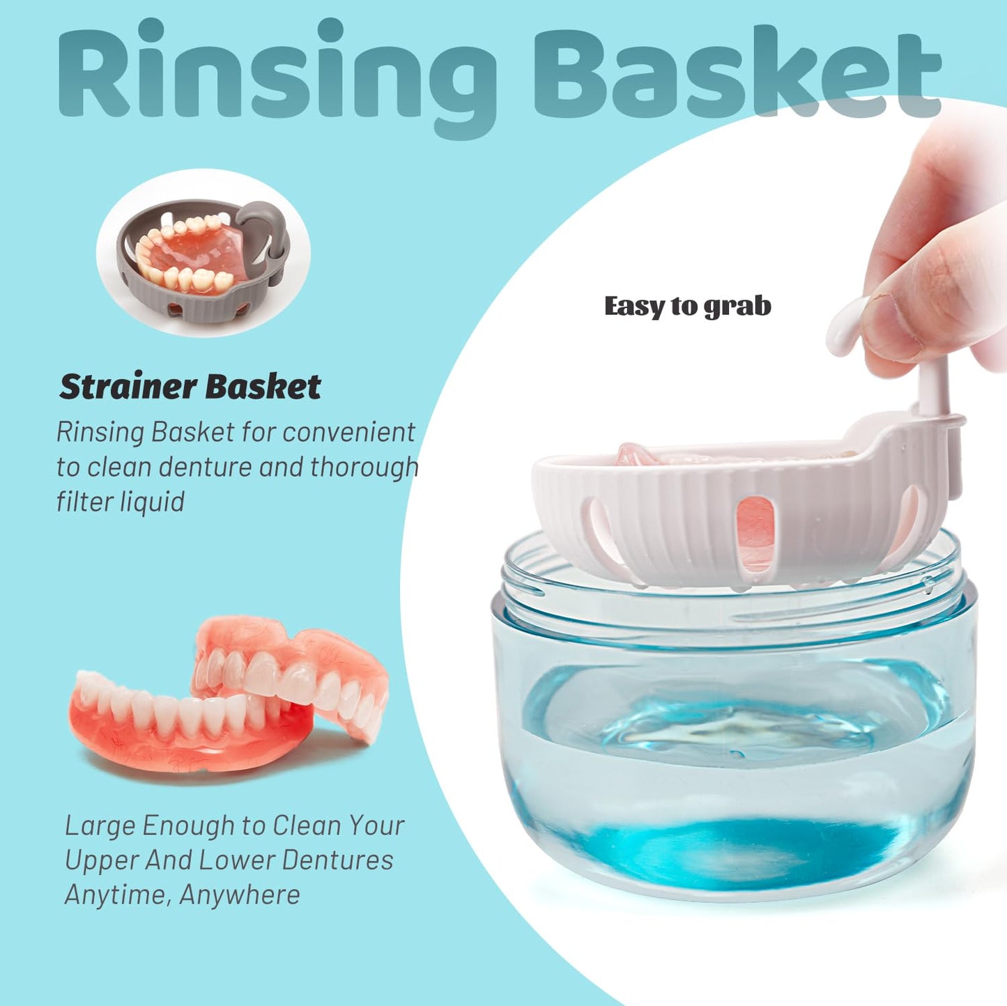 Denture Case – Leak-Proof Travel Denture Bath Cup for Full & Partial Dentures, Retainers, Aligners | Includes Brush & Removal Tool