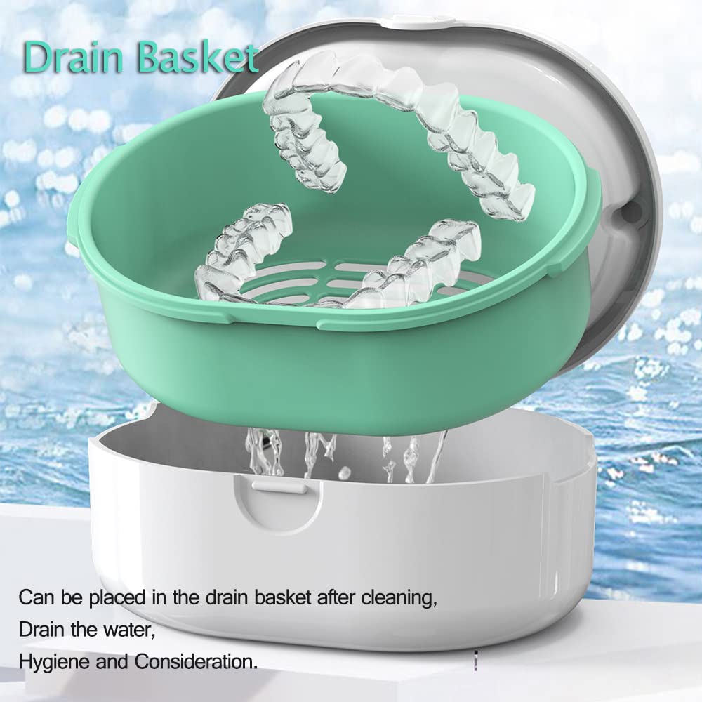 Portable Denture Case with Lid - Wet & Dry Cup, White