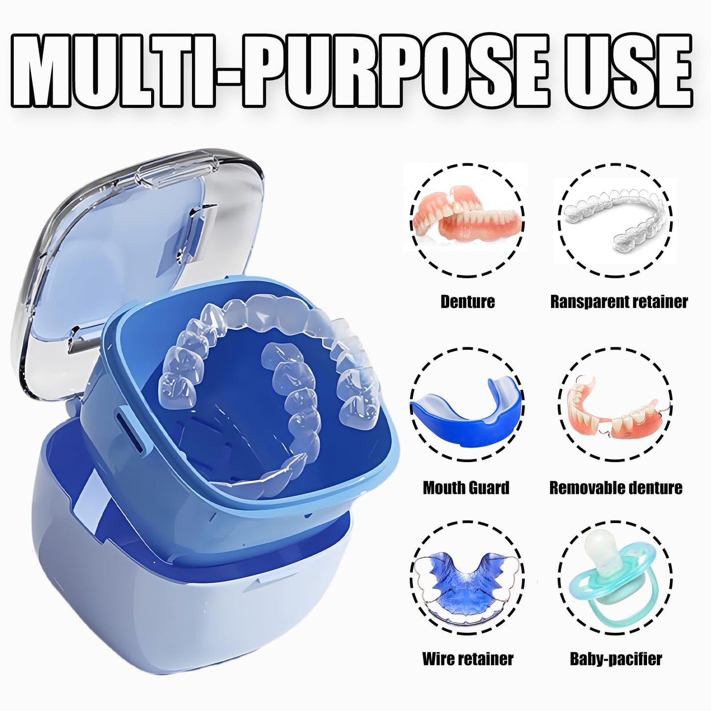 Denture Case & Retainer Cleaning Box – Large Capacity with Brush & Mirror