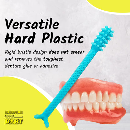 Denture Dart V4 Hard Plastic Denture Brush | Gel Adhesive Remover | Textured Grip