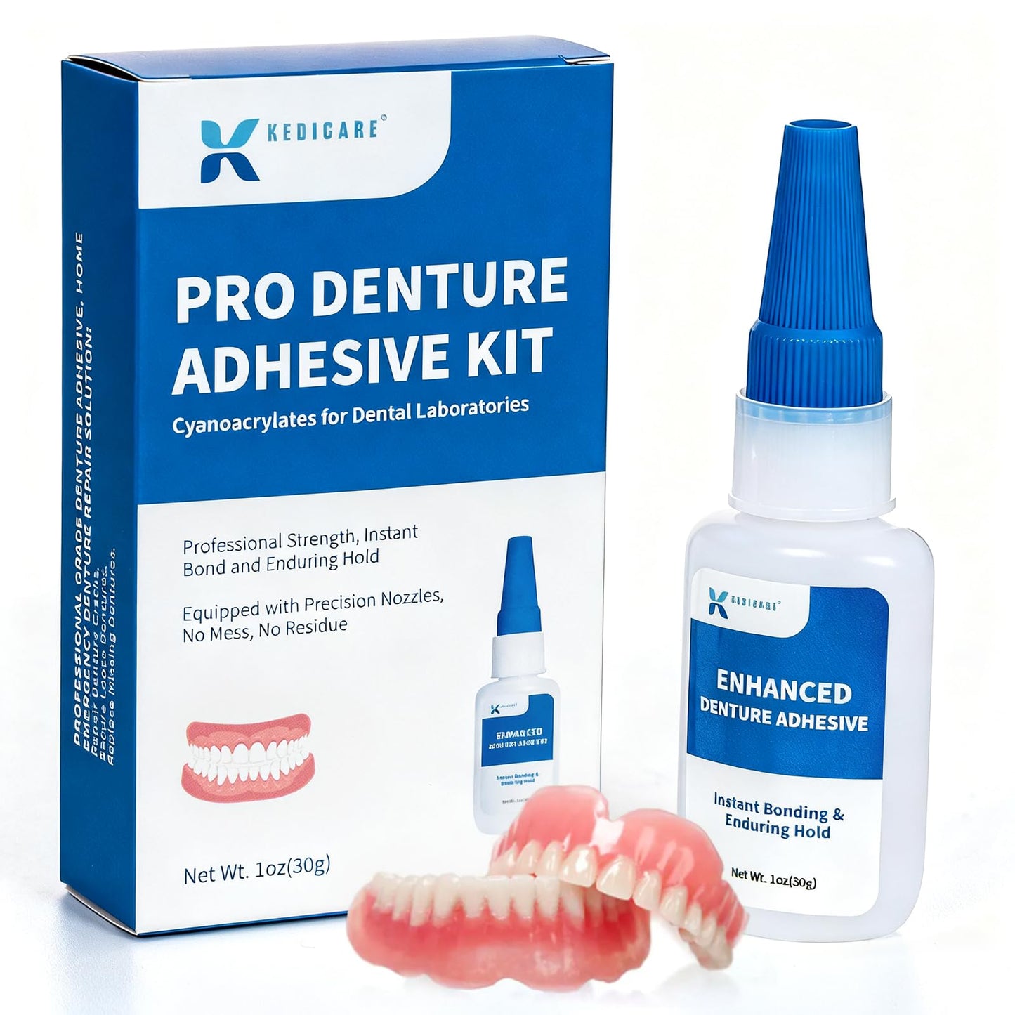 Dental Lab Denture Repair Adhesive Kit 1oz – Pro Instant Bonding Denture Glue for Repairs