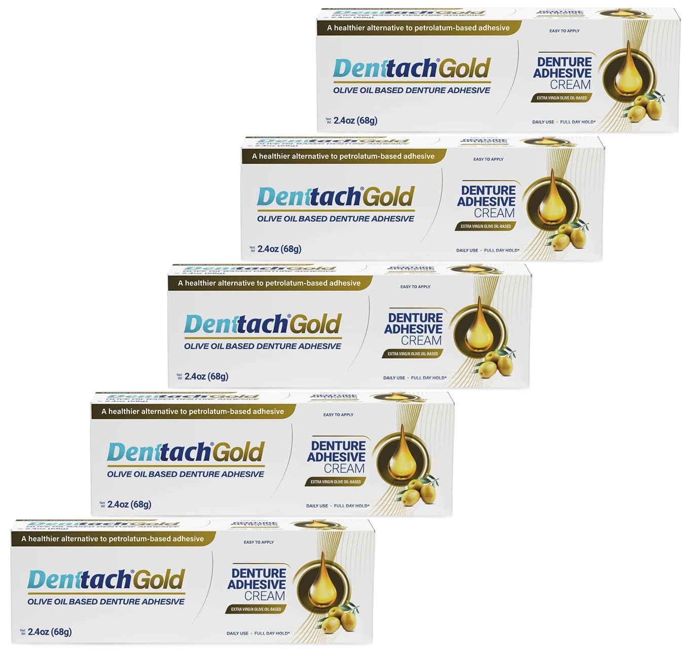 Denttach Gold Olive Oil-Based Denture Adhesive – Zinc-Free, All-Day Hold (2.4 oz)