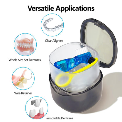 Denture Case No-Leak Soaking Container | Partial Denture Cups | Transparent Black