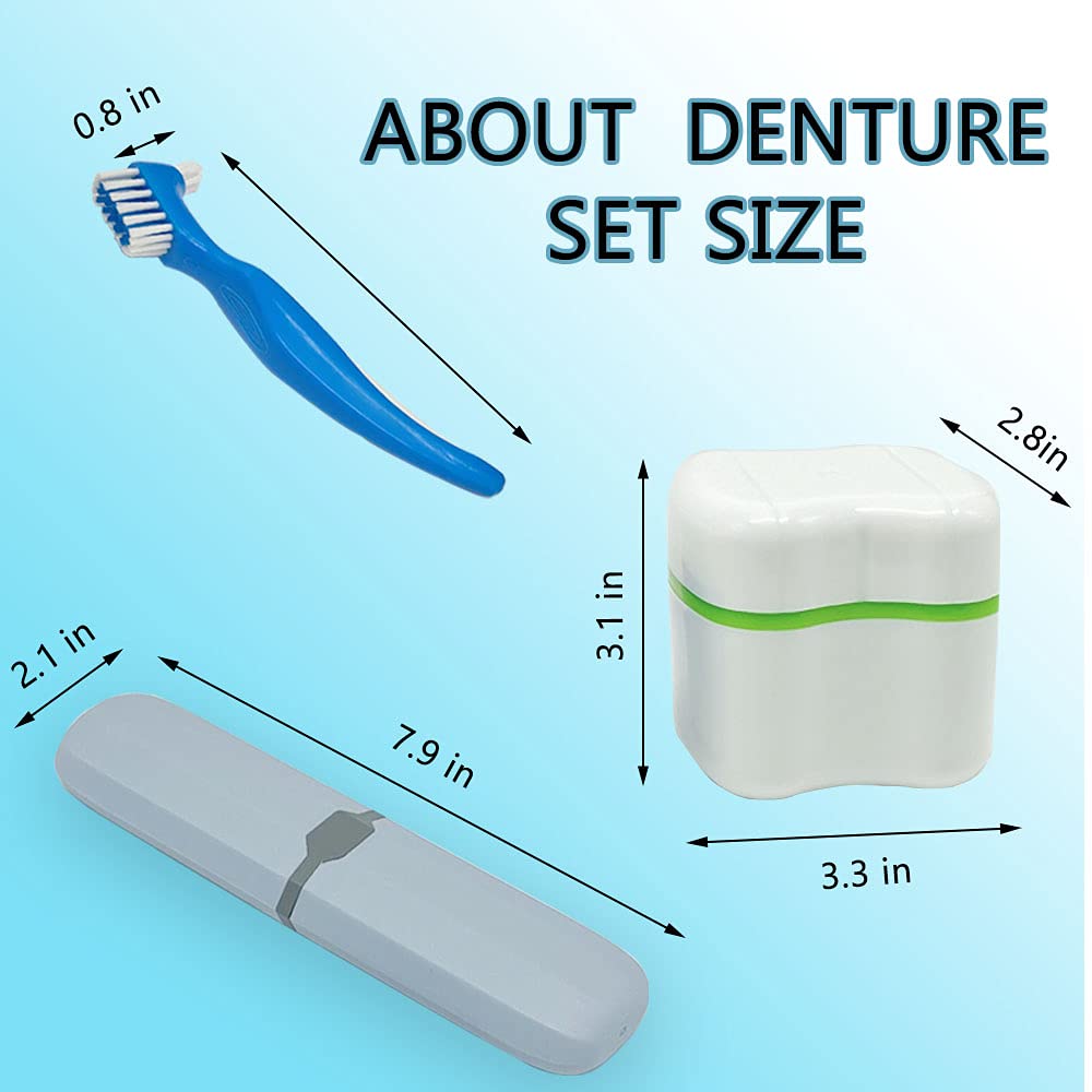 Denture Cup Kit - 2 Denture Cases, 2 Denture Brushes & 2 Portable Boxes | Travel Denture Cleaning Kit