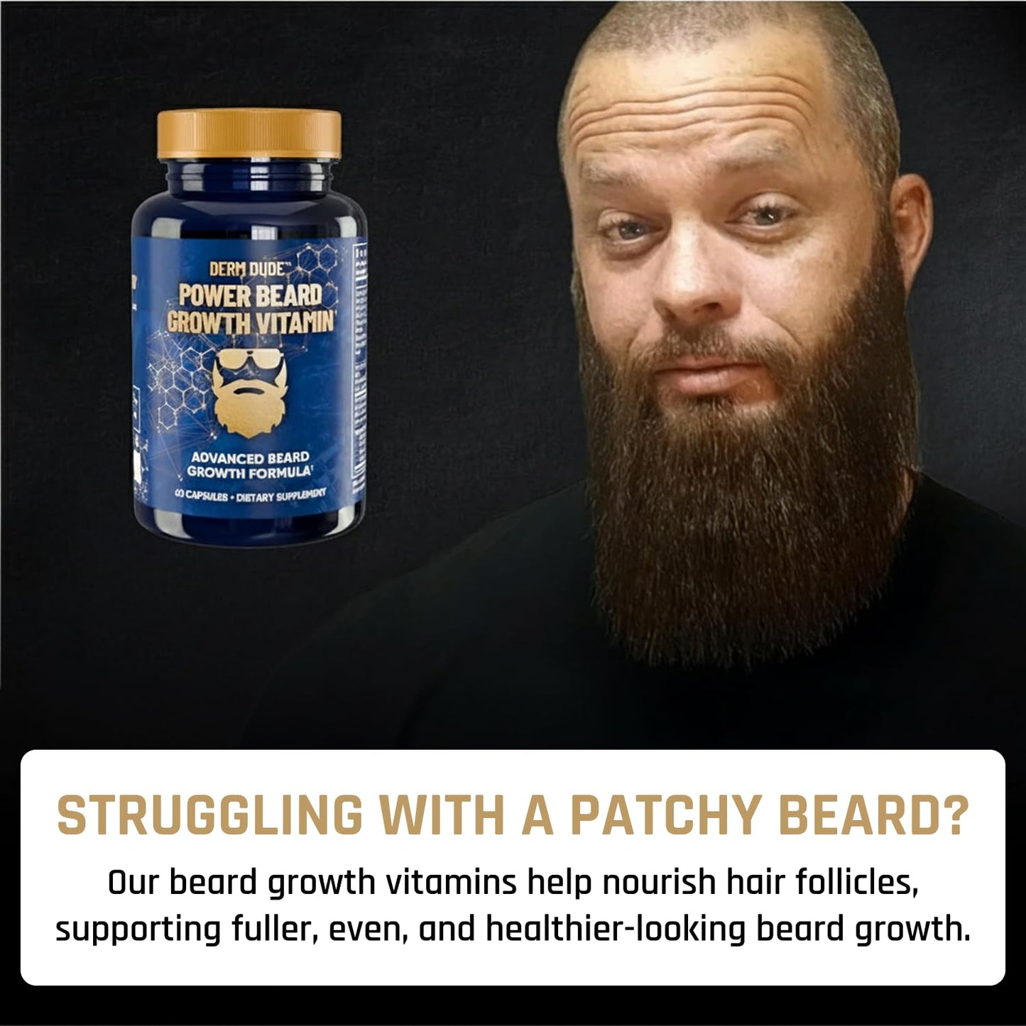 Derm Dude Power Beard Growth Vitamins for Men | Biotin 10K mcg, Zinc & B12
