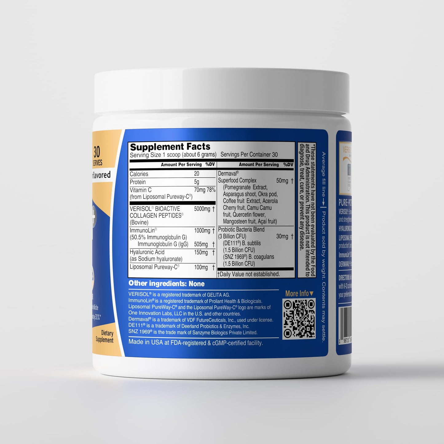 Collagen Fusion+ 7-in-1 Powder with VERISOL® & ImmunoLin® – Skin, Hair, Nails, Joints & Gut (Unflavored, 30 Servings)