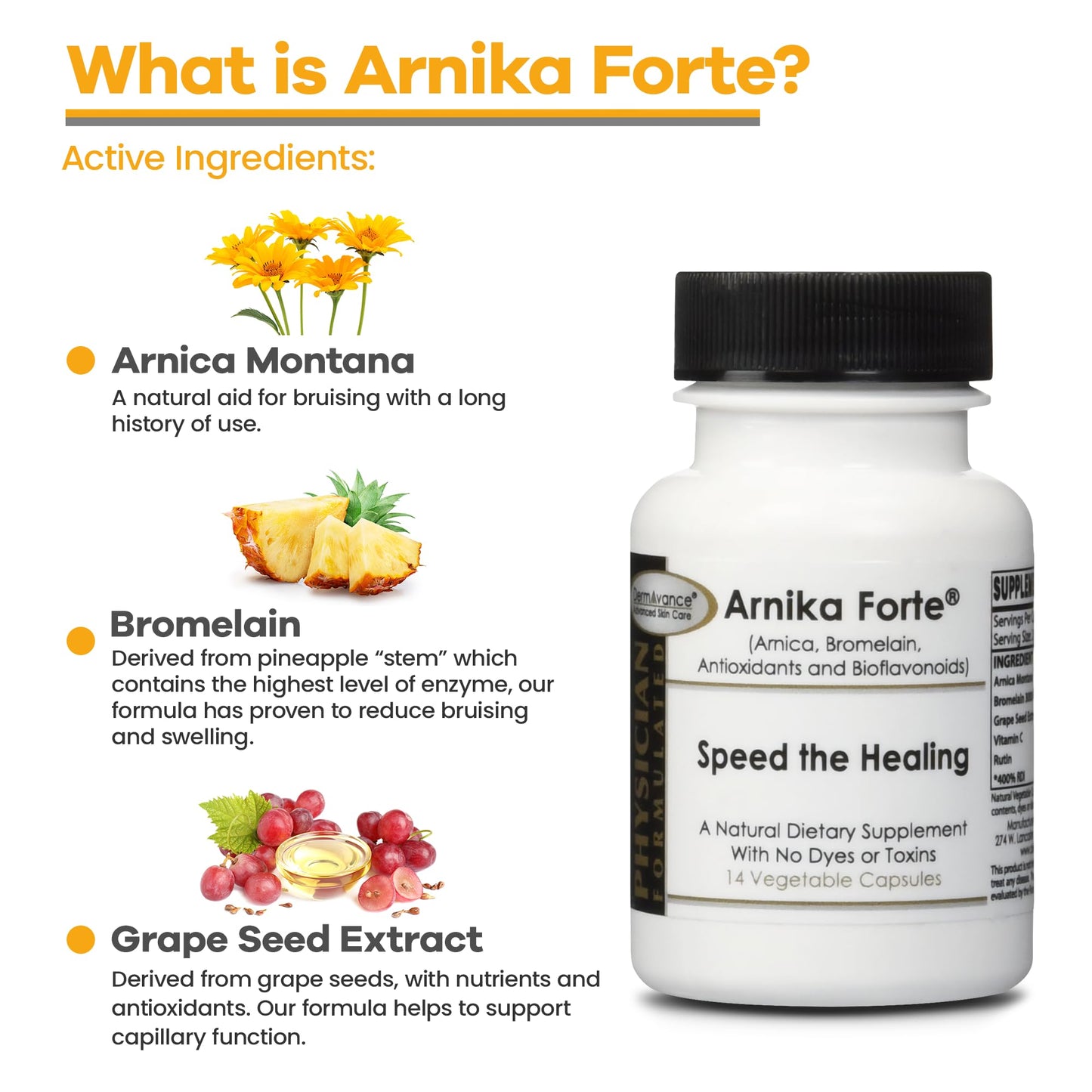 DermAvance Arnika Forte Capsules – Post-Surgery Swelling & Bruising Support (Arnica 1000mg, Bromelain 125mg, 14 capsules)