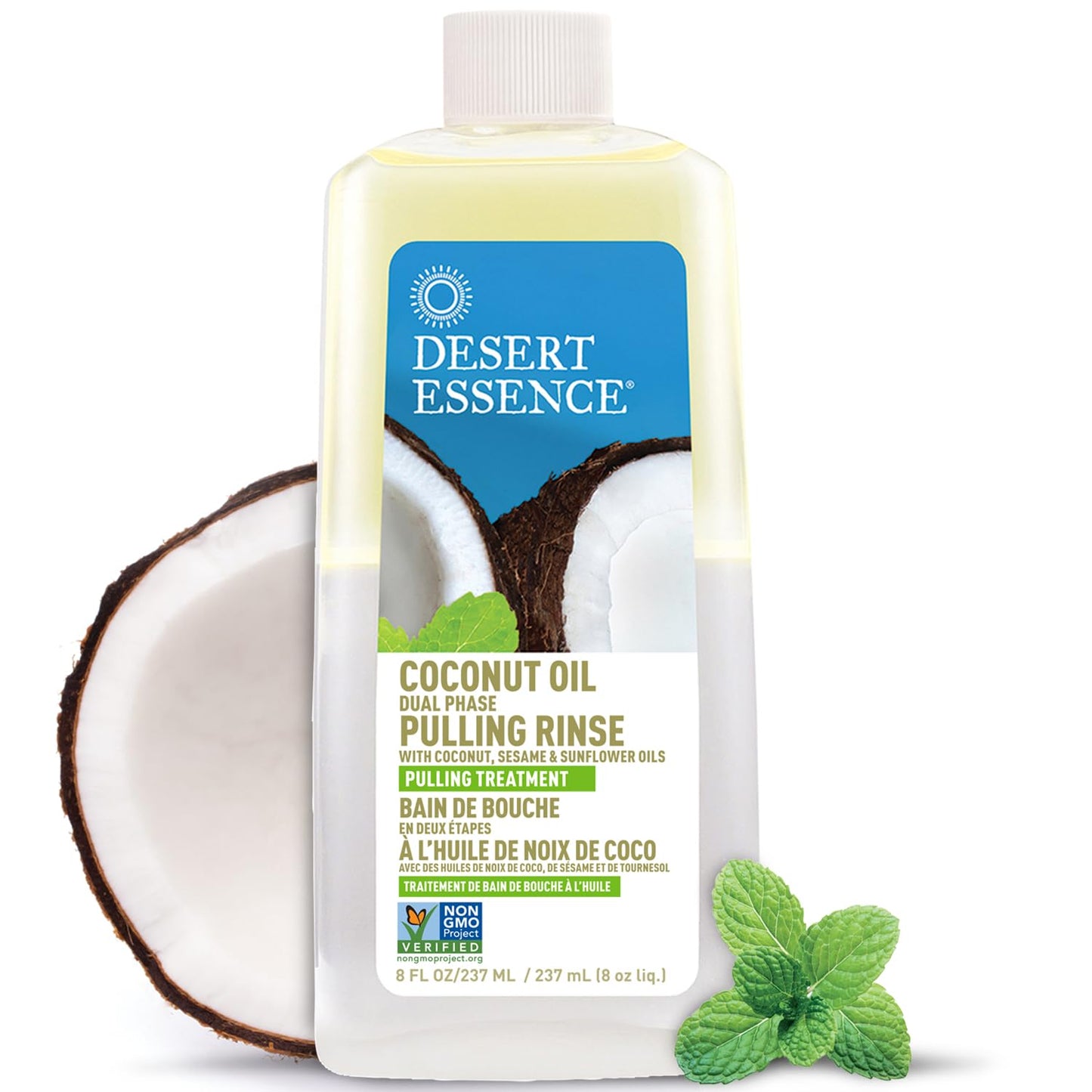Desert Essence Coconut Oil Dual Phase Pulling Rinse – Mint, 8 oz (Alcohol Free)