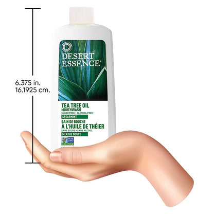 Desert Essence Sugar-Free Alcohol-Free Mouthwash with Tea Tree Oil & Aloe – Spearmint, 8oz | Vegan, Non-GMO, SLS-Free
