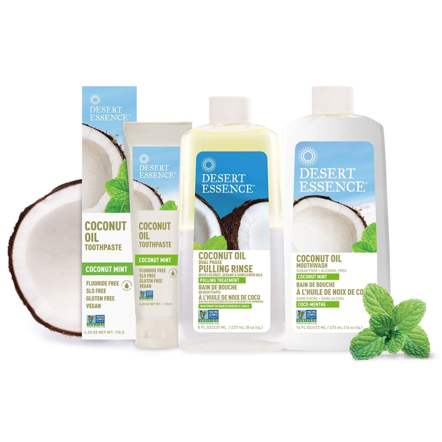 Desert Essence Coconut Oil Dual Phase Pulling Rinse – Mint, 8 oz (Alcohol Free)