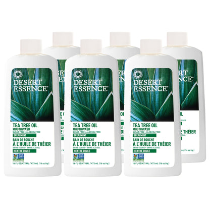 Desert Essence Tea Tree Oil Mouthwash 16 fl oz - Pack of 6 - Spearmint - Paraben Free