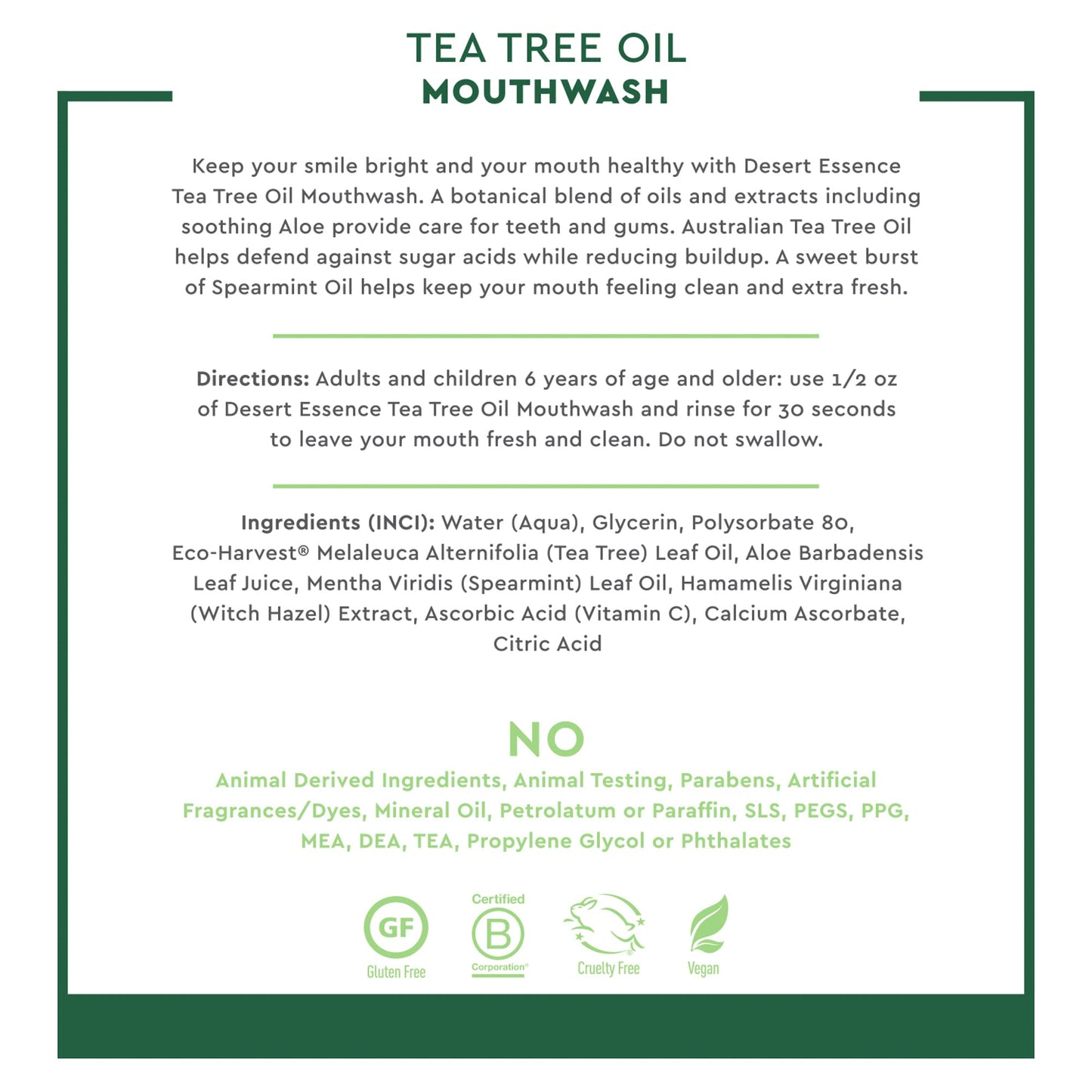 Desert Essence Tea Tree Oil Mouthwash 16 fl oz - Pack of 6 - Spearmint - Paraben Free