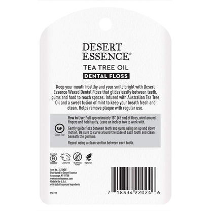 Desert Essence Tea Tree Oil Dental Floss - 50 Yards, Beeswax-Coated, Thick No-Shred Tape