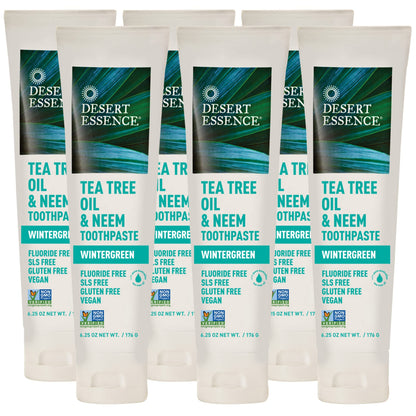 Desert Essence Tea Tree Oil & Neem Toothpaste - 6.25 oz, Pack of 6 - Fluoride & Gluten Free