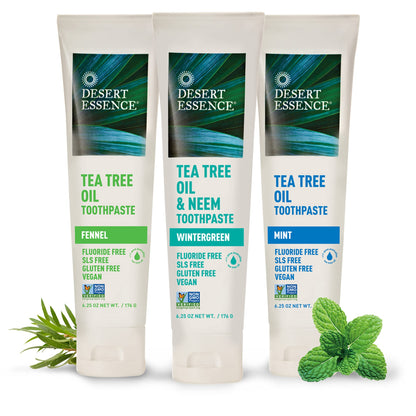 Desert Essence Tea Tree Oil & Neem Toothpaste - 6.25 oz, Pack of 6 - Fluoride & Gluten Free